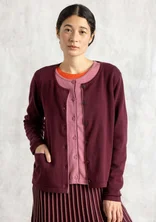 Cardigan in a blend of organic and recycled cotton - aubergine