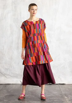 “Rut” woven viscose/linen tunic - parrot red/patterned
